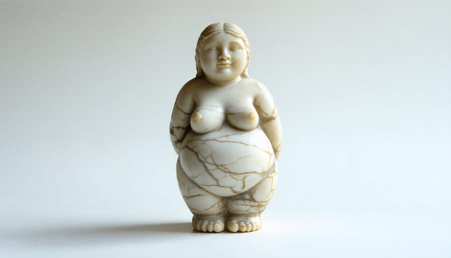 Ancient limestone statuette of the Venus of Willendorf showing detailed carving techniques