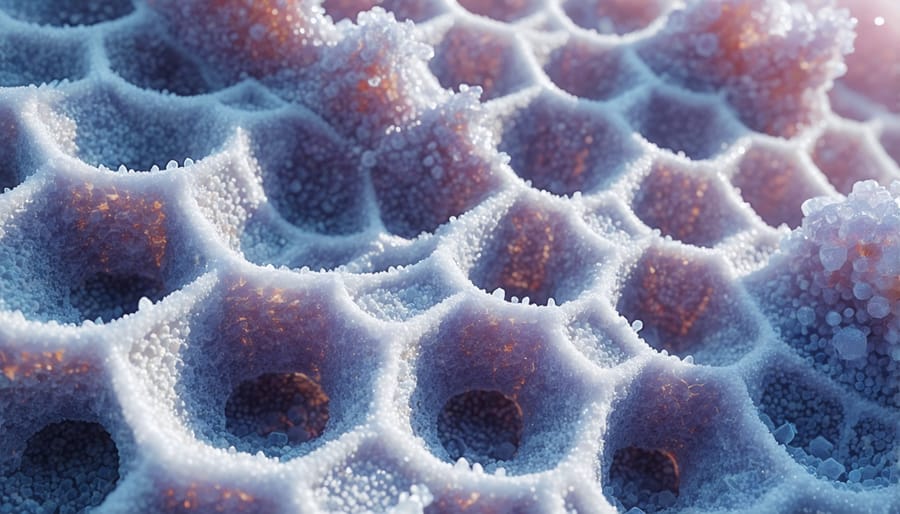 Detailed microscopic image showing the microporous crystalline structure of natural zeolite