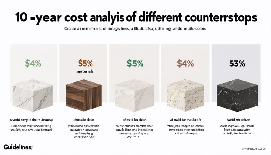 Chart comparing long-term costs including maintenance for various countertop materials
