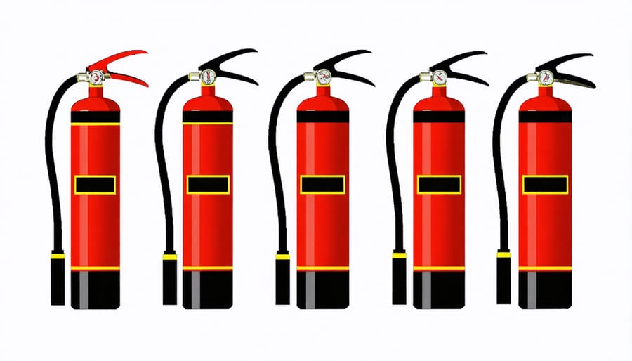 Infographic showing fire extinguisher classifications and their applications in construction