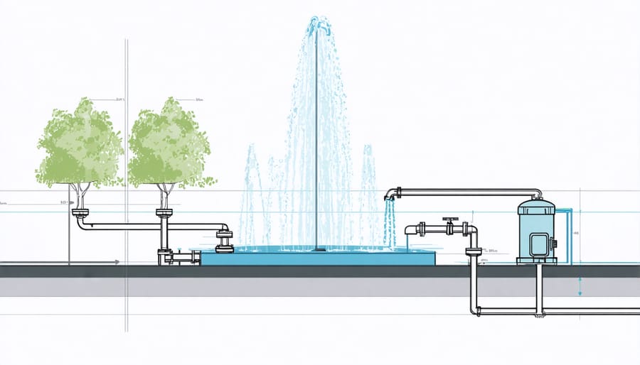 Detailed illustration of water fountain circulation system and components