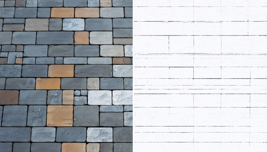 Thermal imaging comparison showing temperature differences between natural stone and conventional concrete surfaces