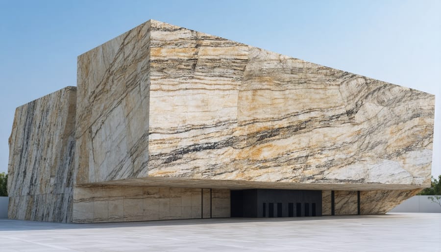 Contemporary architectural design showcasing ancient metamorphic stone materials in a modern context
