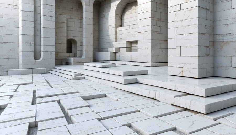Computer-generated visualization of intricate parametric stone facade patterns