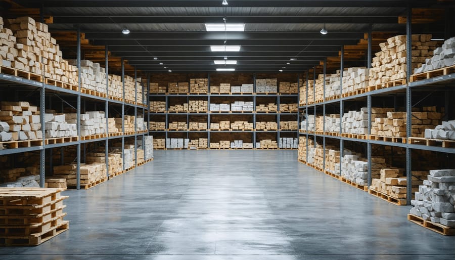 Modern stone storage facility showing organized inventory with tracking systems
