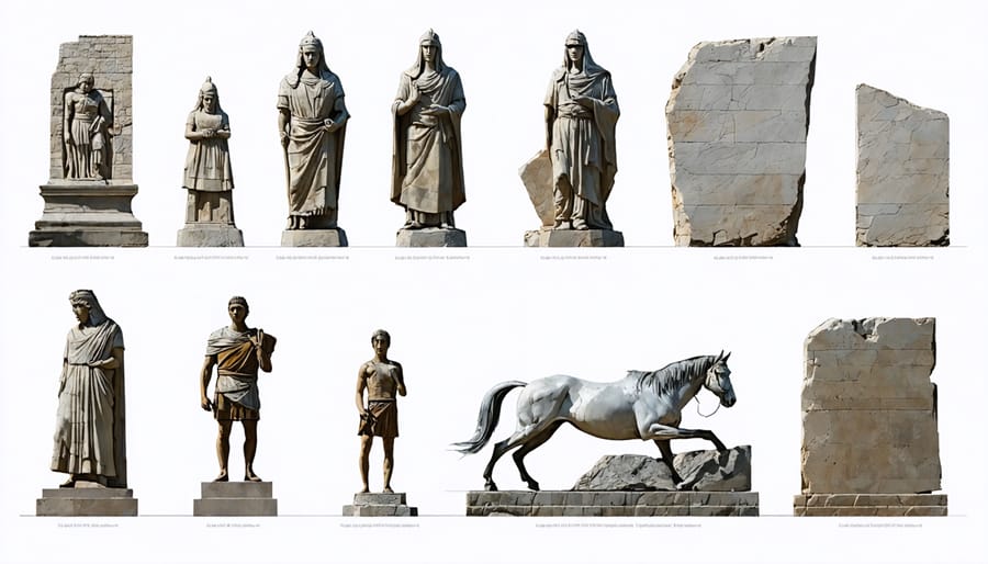 Timeline comparison of stone sculpting methods from ancient Egyptian to contemporary digital techniques