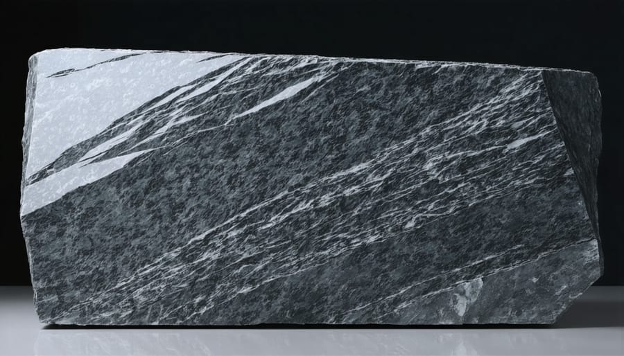 Stone mason using wedges and feathers to split a large granite block using traditional methods