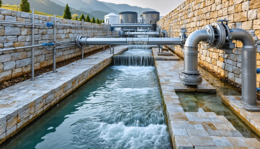Industrial water recycling system with multiple filtration stages in stone manufacturing plant