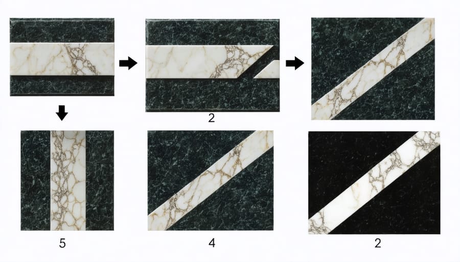 Progressive stages of channel inlay technique in jewelry making