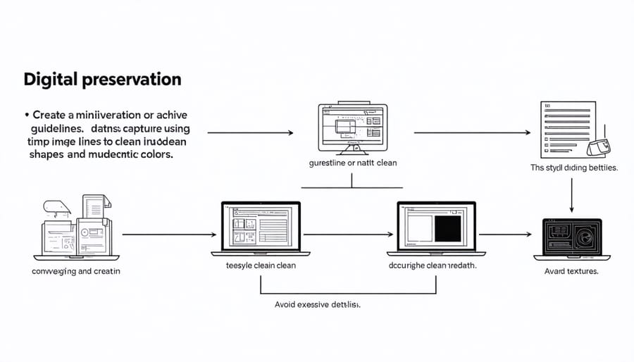 Infographic showing the workflow of digital heritage preservation from scanning to long-term storage