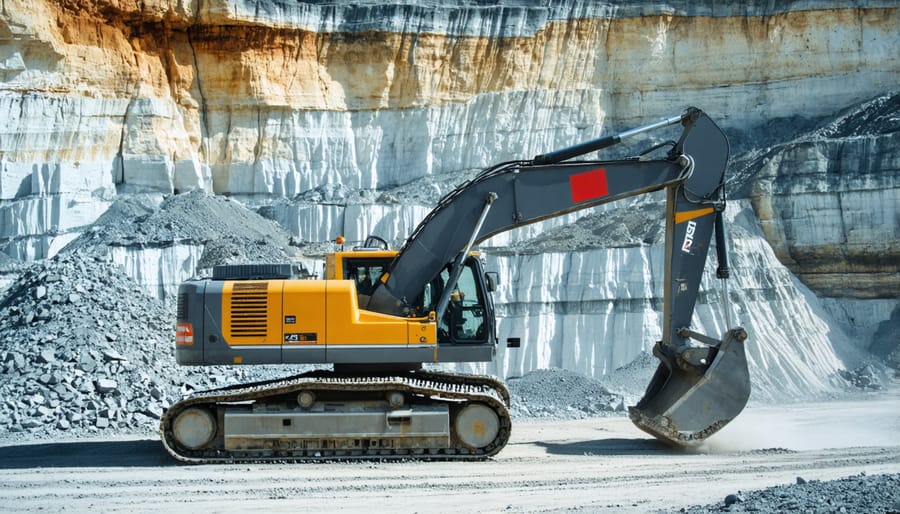 Active quarry site demonstrating factor technology extraction process with precision cutting