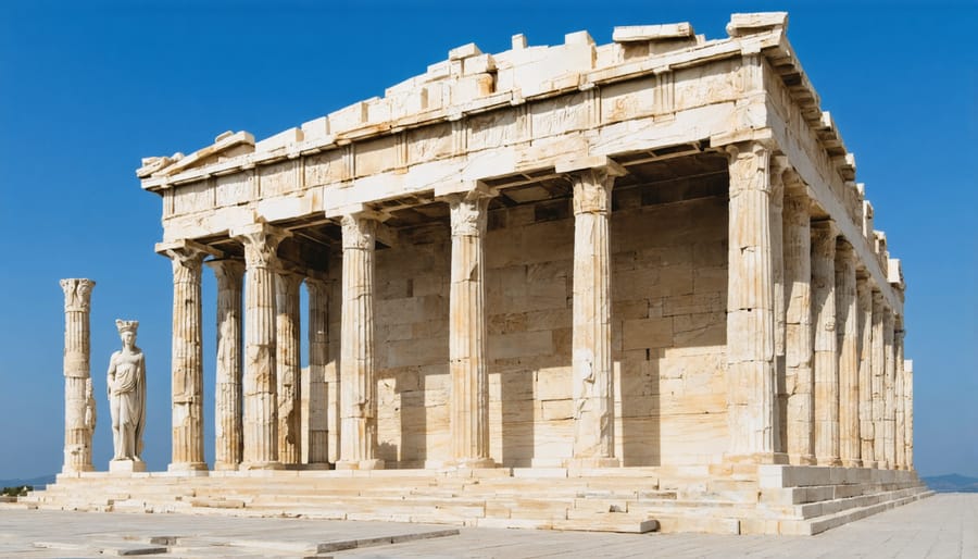 A montage showcasing global stone architecture, featuring elements from the Parthenon, Eastern temples, Gothic cathedrals, and modern stone buildings.