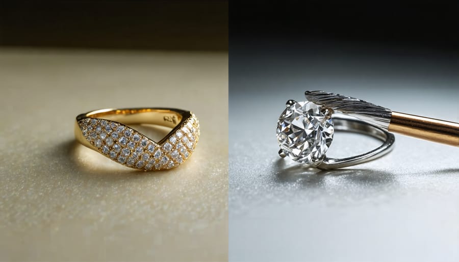 Before and after comparison of stone inlay jewelry surface finishing process