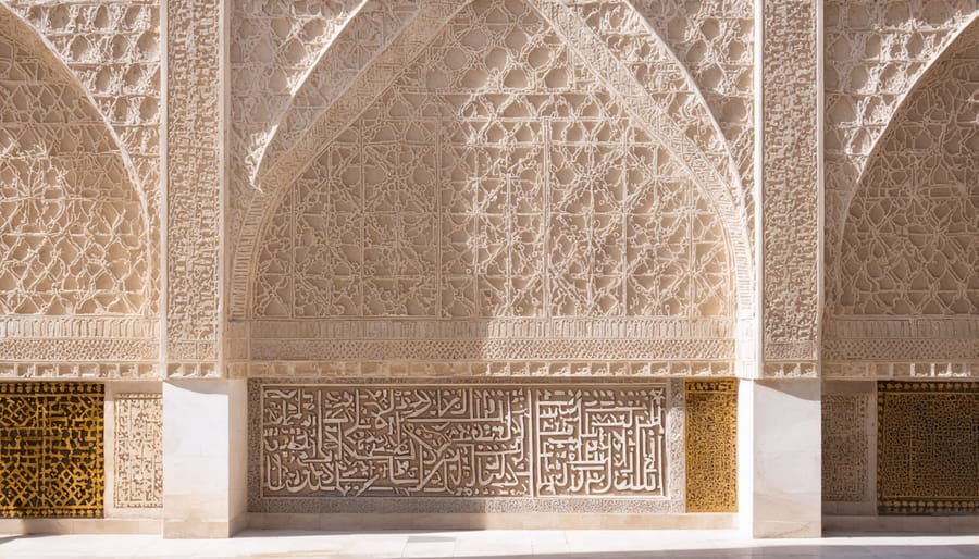 Complex Islamic geometric stone carvings featuring traditional patterns