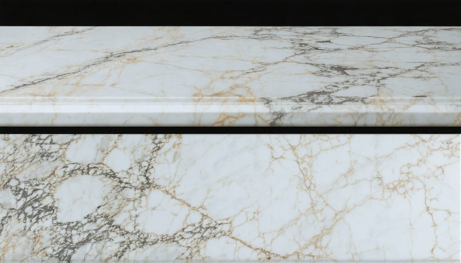 Before and after comparison of marble countertop maintenance issues
