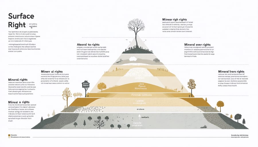 Diagram illustrating the relationship between surface rights and mineral rights in property ownership