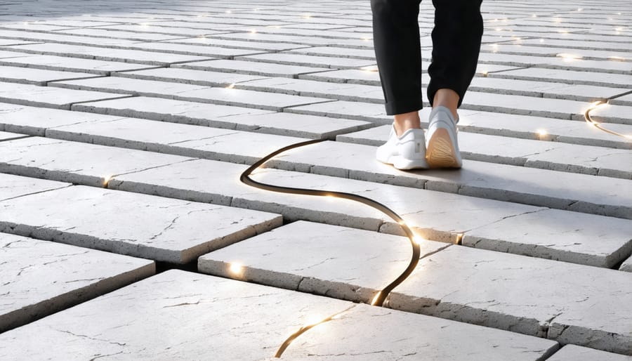 Energy-generating stone pathway with visible power generation indicators