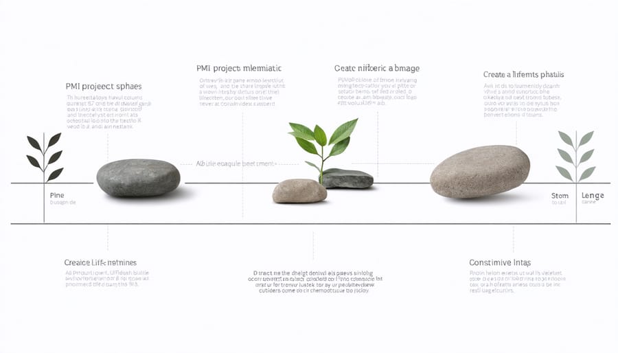 Circular diagram illustrating the five PMI project phases adapted for stone construction projects