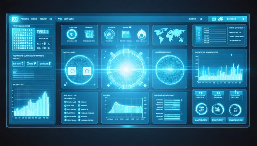 Cybersecurity dashboard displaying stone equipment access monitoring and security alerts