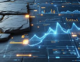 Conceptual representation of AI technology analyzing natural stone surfaces with digital overlays highlighting potential damage areas, illustrating the fusion of traditional materials and modern technology.