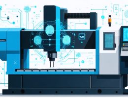 Conceptual illustration showing a CNC stone cutting machine with a digital security interface, incorporating multi-factor authentication elements like biometric fingerprint scans and security tokens.