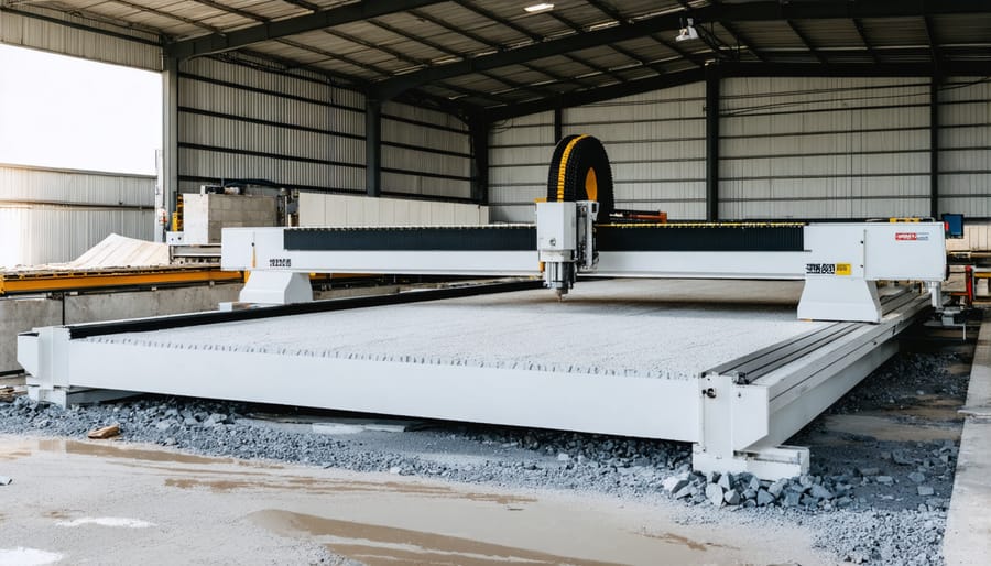 Industrial CNC machine cutting precise patterns in stone slabs