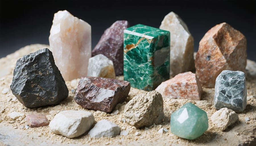 Project manager reviewing stone material samples alongside cost analysis spreadsheets