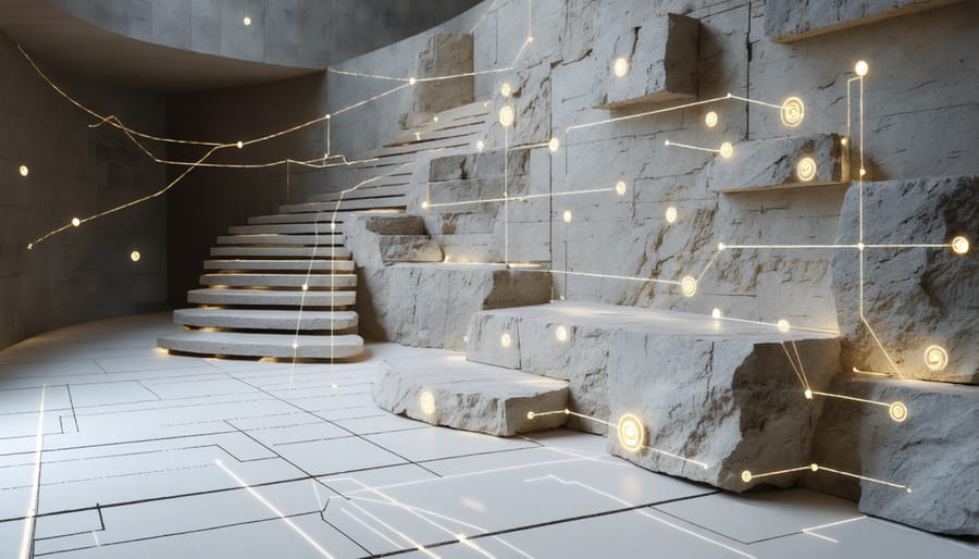 Visualization of IoT sensors monitoring natural stone with digital data overlay