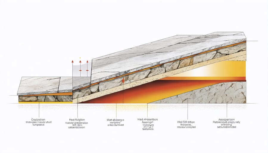 Diagram illustrating thermal energy storage in different stone layers