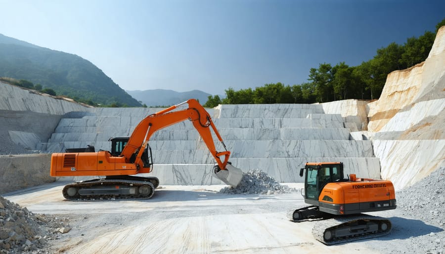 Sustainable stone quarrying operation using electric machinery and modern extraction techniques