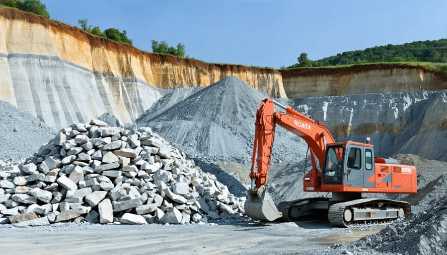 Environmentally conscious stone quarrying operation with modern sustainable practices
