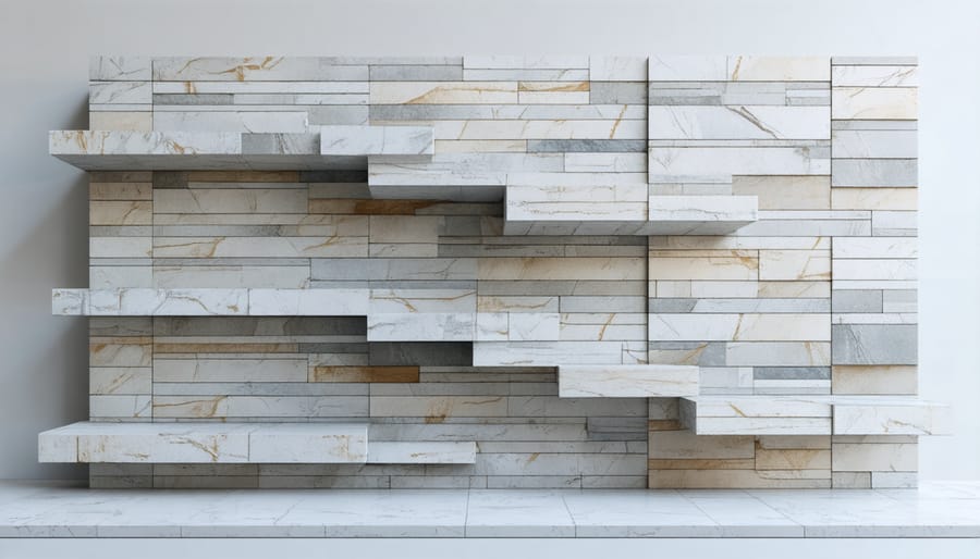 Architectural visualization of modular stone facade responding to environmental conditions