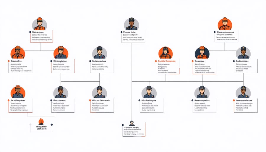 Hierarchical diagram showing emergency response team structure and reporting lines