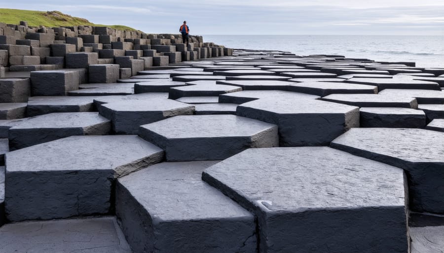 Natural hexagonal stone formations at Giant's Causeway demonstrating nature's geometric principles