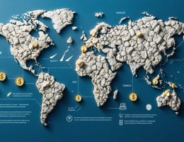 Conceptual world map showing the impact of quartz tariffs with highlighted countries and symbolic icons representing trade and supply chain changes.
