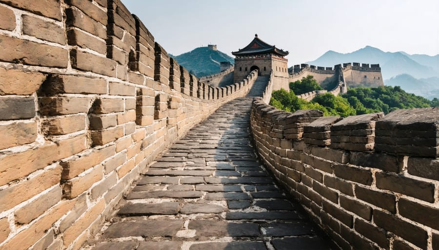 Close-up photograph of the Great Wall's stone construction methods and mortar binding