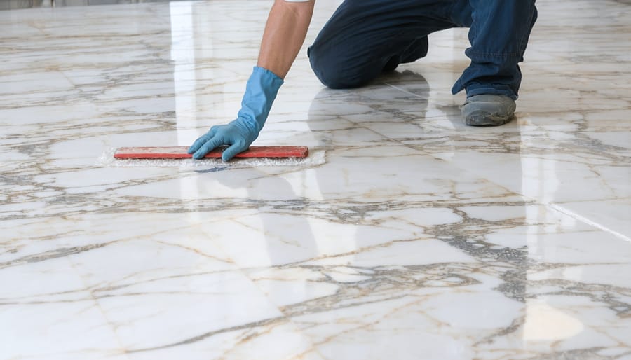 Step-by-step demonstration of permanent marble sealer application by a professional