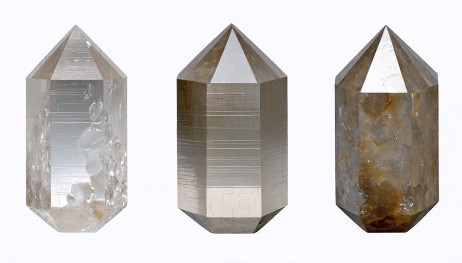 Four-stage progression showing quartz surface transformation during polishing process