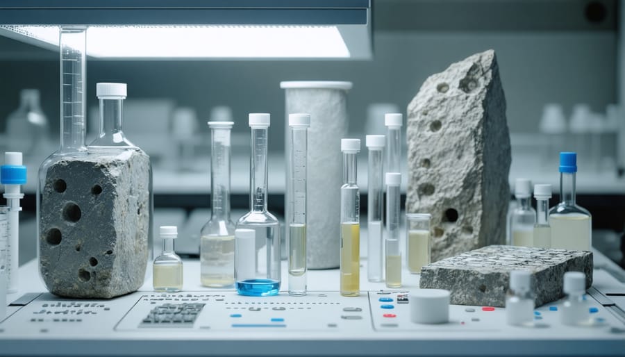 Research laboratory with smart stone prototypes undergoing material testing