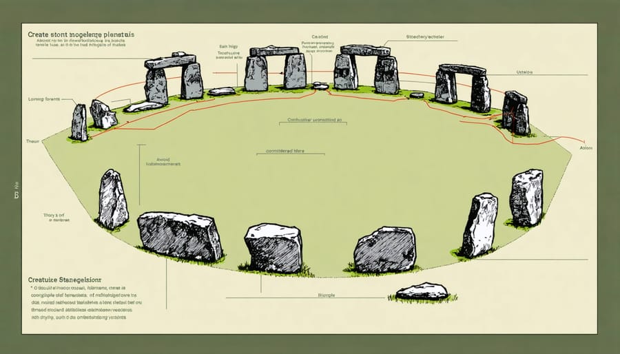 Illustrated cross-section diagram of Stonehenge construction techniques
