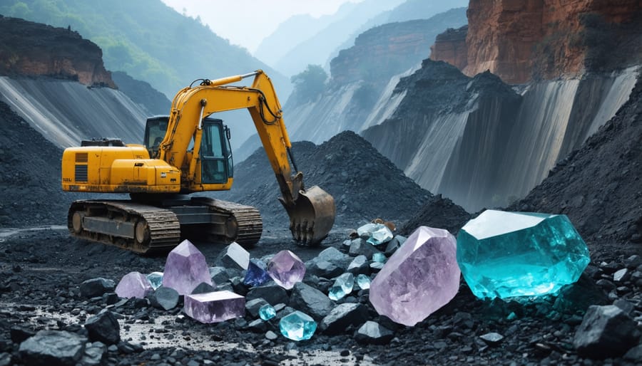 Workers at an environmentally responsible gemstone mining site using sustainable practices