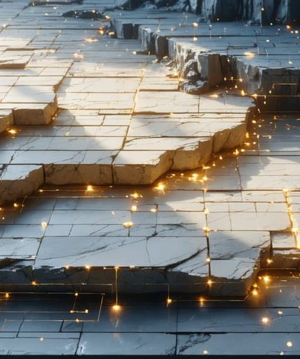 Conceptual image of a natural stone surface with a digital overlay displaying scanning points and matrix data, representing blockchain-integrated stone authentication technology.