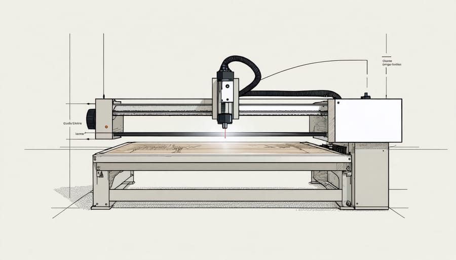 Labeled diagram illustrating main parts of a headstone laser engraving system
