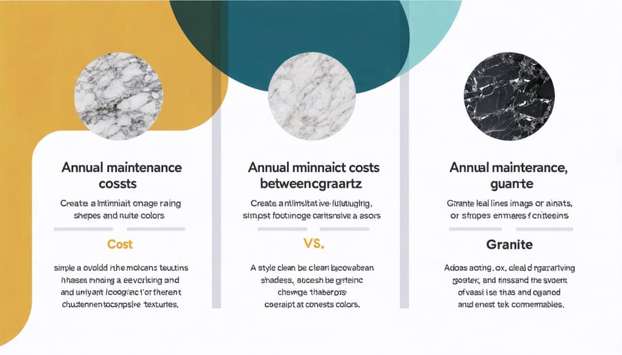Cost breakdown chart comparing yearly maintenance expenses for quartz versus granite countertops
