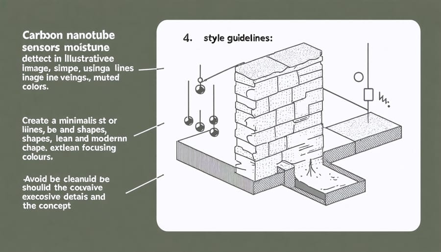 Diagram illustrating carbon nanotube sensor moisture detection process in natural stone