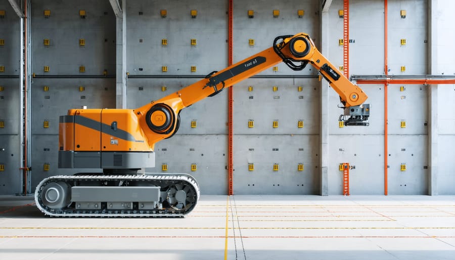 Robotic system installing drywall panel on commercial construction site