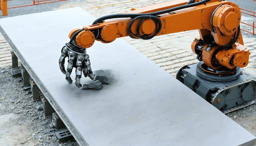 Automated robotic system precisely positioning and installing stone panels on a building facade