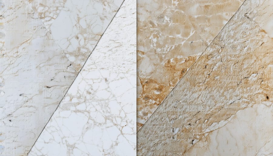 Microscopic comparison of bacterial growth on treated surfaces versus natural stone