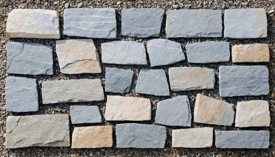 Series of photos showing the proper technique for laying and securing stone on an interior wall