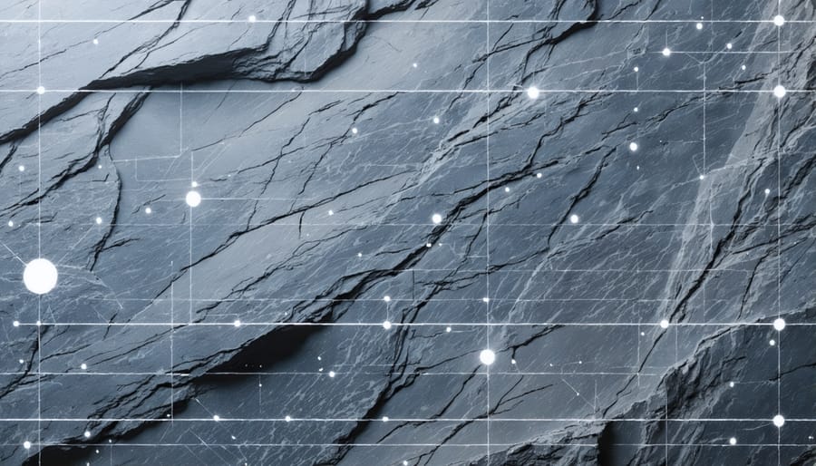 Digital matrix overlay on marble surface showing data collection points